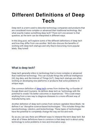 Different Definitions of Deep Tech