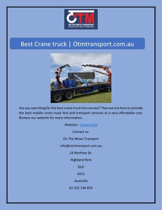 Best Crane truck | Otmtransport.com.au