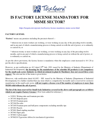 Is Factory License mandatory for MSME sector?