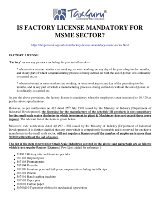 Is Factory License mandatory for MSME sector?