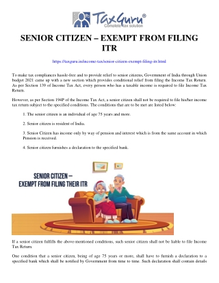 Senior Citizen – Exempt From Filing ITR