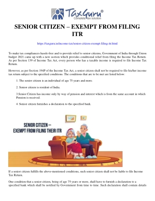 Senior Citizen – Exempt From Filing ITR