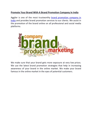 Promote Your Brand With A Brand Promotion Company In India
