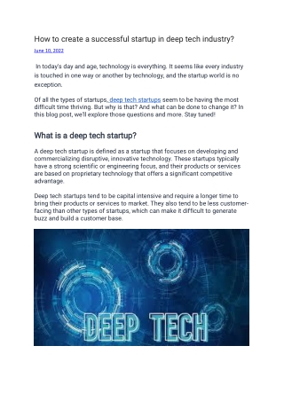 How to create a successful startup in deep tech industry