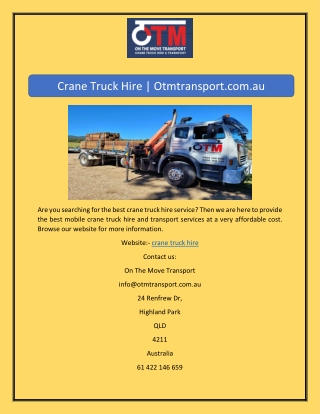 Crane Truck Hire | Otmtransport.com.au