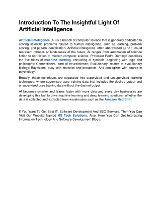 Introduction To The Insightful Light Of Artificial Intelligence