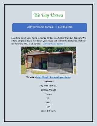 Sell Your Home Tampa Fl  Buy813