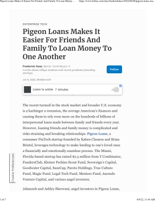 Pigeon Loans Makes It Easier For Friends And Family To Loan Money To One Another