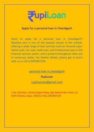 Apply for a personal loan in Chandigarh