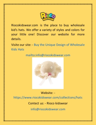 Buy the Unique Design of Wholesale Kids Hats