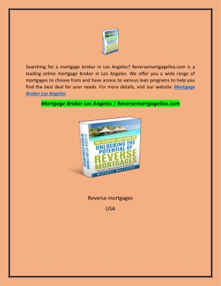 Mortgage Broker Los Angeles  Reversemortgagelive.com