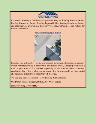 Residential Roofing in Dublin | Vsroofing.ie