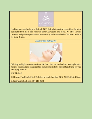 Medical Spa Raleigh Nc | Raleighajcmedical.com