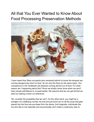 All that You Ever Wanted to Know About Food Processing Preservation Methods