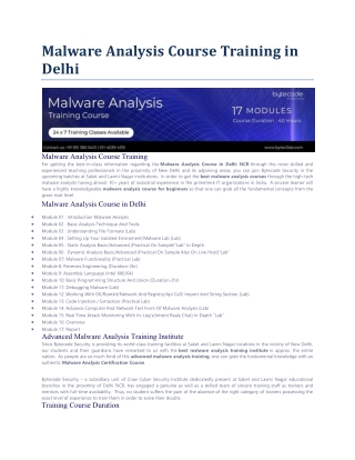 Malware Analysis Course Training in Delhi