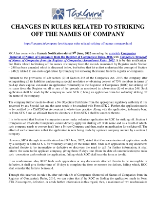 Changes in Rules related to Striking off the names of company