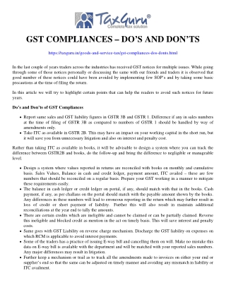 GST Compliances – Do’s and Don’ts