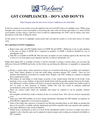 GST Compliances – Do’s and Don’ts