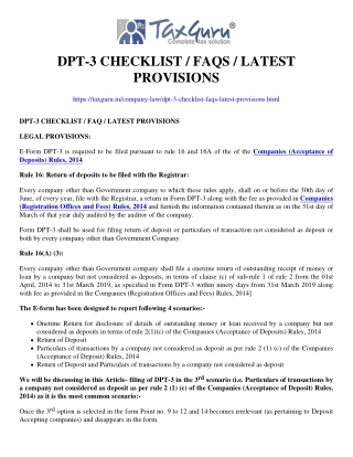 DPT-3 Checklist / FAQs / Latest Provisions