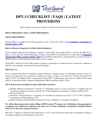 DPT-3 Checklist / FAQs / Latest Provisions