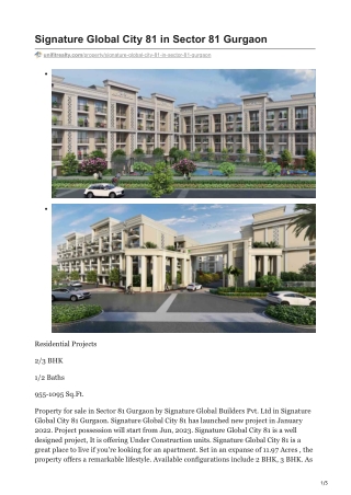 Signature Global City in Sector 81 Gurgaon