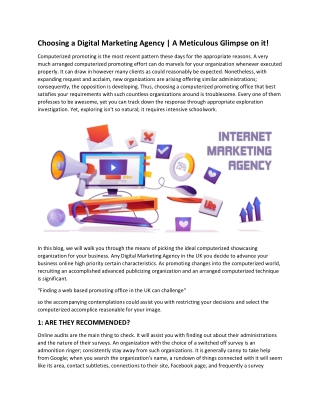 Choosing a Digital Marketing Agency