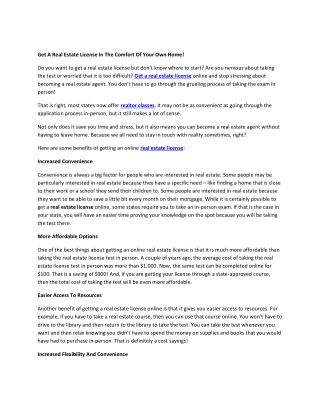 Get A Real Estate License In The Comfort Of Your Own Home!