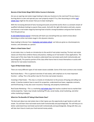 Become A Real Estate Mogul With Online Courses In Kentucky