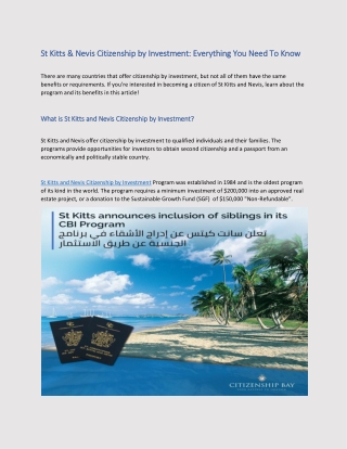 St Kitts & Nevis Citizenship by Investment - Everything You Need To Know