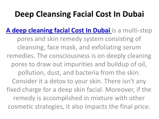 Deep Cleansing Facial Cost In Dubai