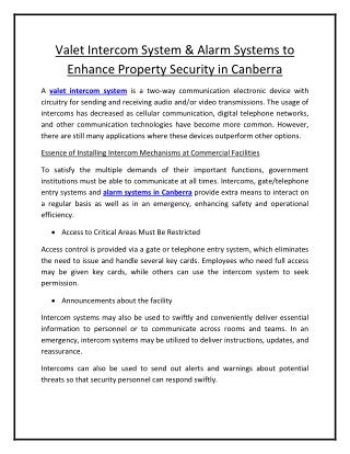 Valet Intercom System & Alarm Systems to Enhance Property Security in Canberra