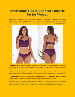 Interesting Tips to Buy Sexy Lingerie Set for Women