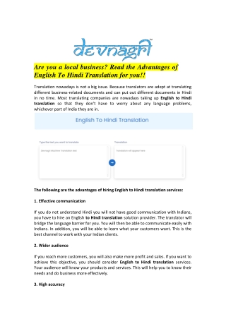 Are you a local business? Read the Advantages of English To Hindi Translation fo