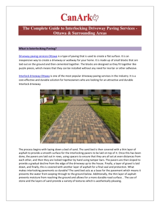 Ottawa & Surrounding Areas' Complete Information to Interlocking Driveway Paving