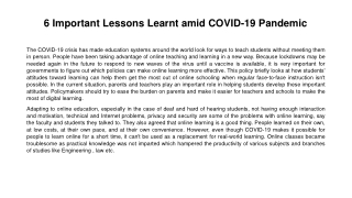 6 Important Lessons Learnt amid COVID-19 Pandemic