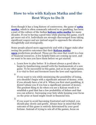How to win with Kalyan Matka and the Best Ways to Do It