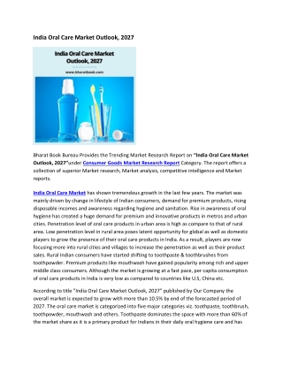 India Oral Care Market Outlook, 2027