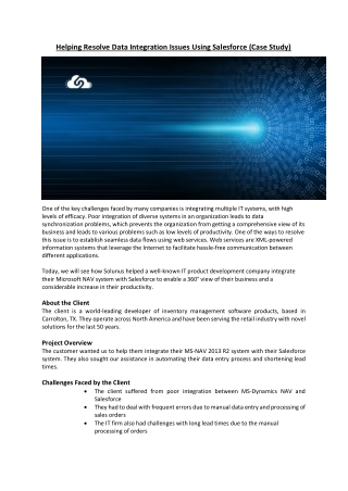 Helping Resolve Data Integration Issues Using Salesforce