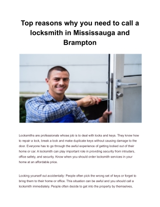 Top reasons why you need to call a locksmith in Mississauga and Brampton