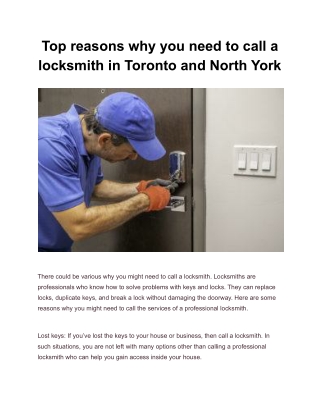 Top reasons why you need to call a locksmith in Toronto and North York