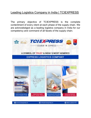 Leading Logistics Company in India | TCIEXPRESS