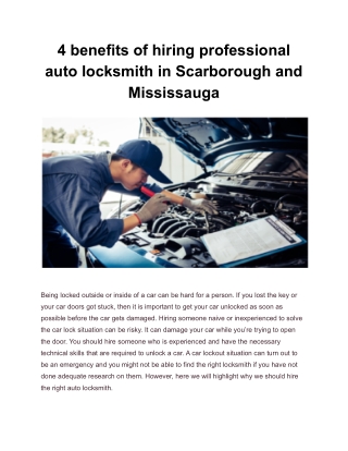 4 benefits of hiring professional auto locksmith in Scarborough and Mississauga (1)