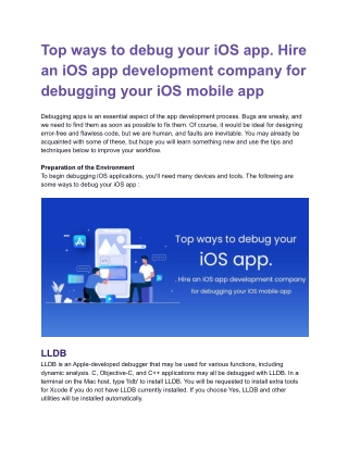 Top ways to debug your iOS app. Hire an iOS app development company for debugging your iOS mobile app.docx