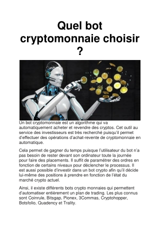 Bot cryptomonnaie : C'est quoi ? Comment choisir un bot cryptomonnaie ?