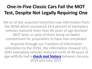 One-in-Five Classic Cars Fail the MOT Test, Despite Not Legally Requiring One