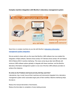 Complex machine integration with MocDoc’s laboratory management system