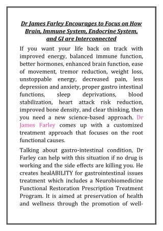 Dr James Farley Encourages to Focus on How Brain, Immune System, Endocrine System, and GI are Interconnected