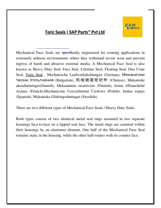 Toric Seals | SAP Parts™ Pvt Ltd