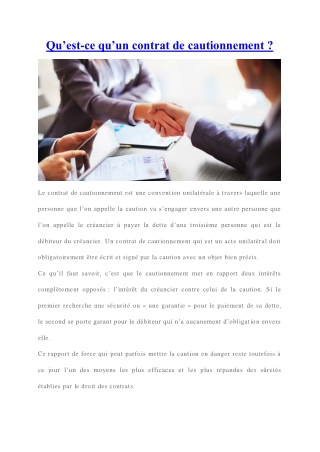 Qu’est-ce qu’un contrat de cautionnement ?
