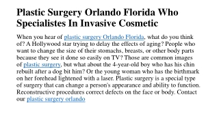 Plastic Surgery Orlando Florida Who Specialists In Invasive Cosmetic​